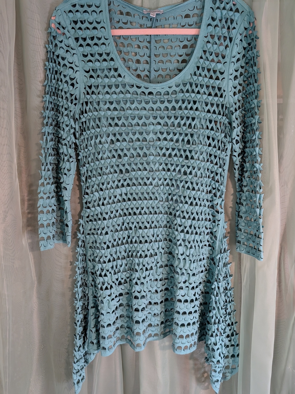 LINEA DONATELLA WOMEN Teal - Blue 2 PC SET CUT OUT TUNI Cutout Knit Tunic Dress